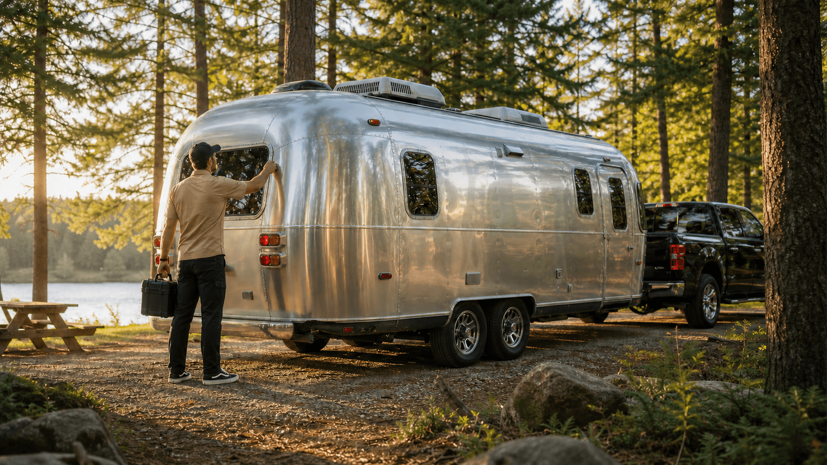 Camionnette de service mobile Wander avec outils organisés près d'un motorisé